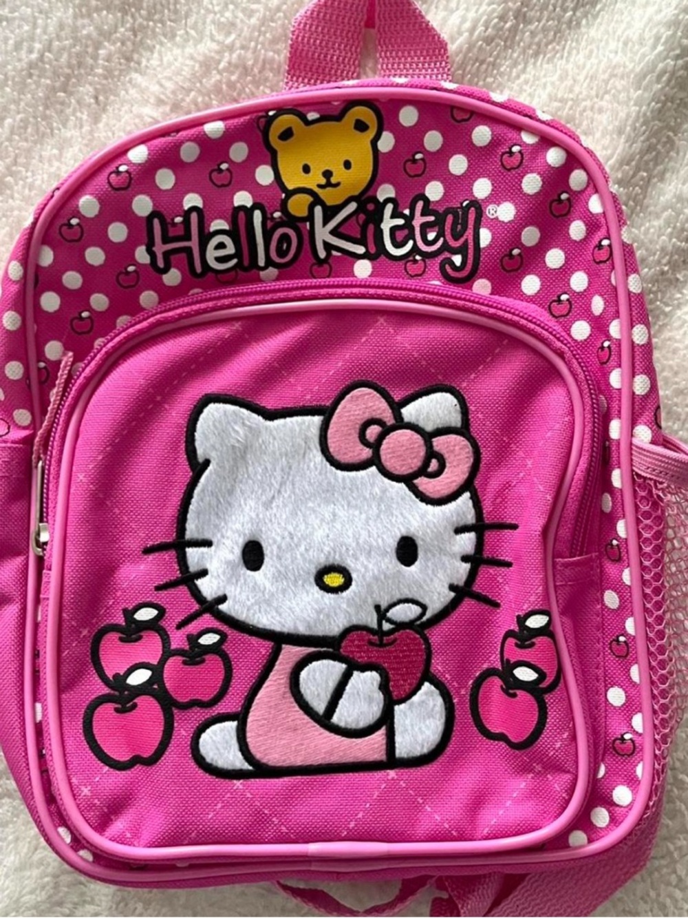 Hello Kitty Hot Pink and White Girls Backpack with Apple Motif